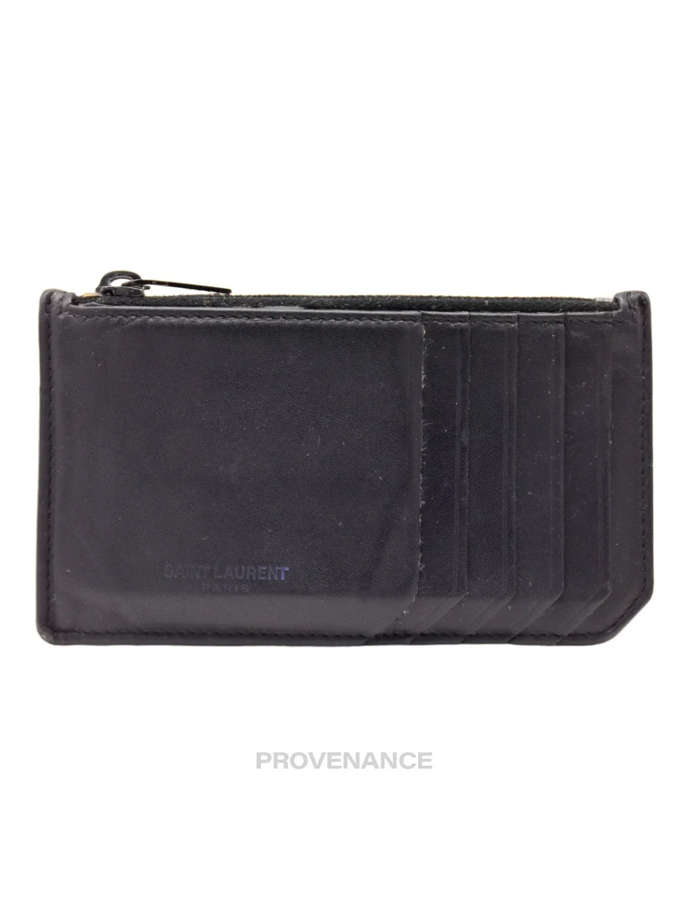 🔴 SLP Fragment Zip Card Holder Wallet - Black Leather